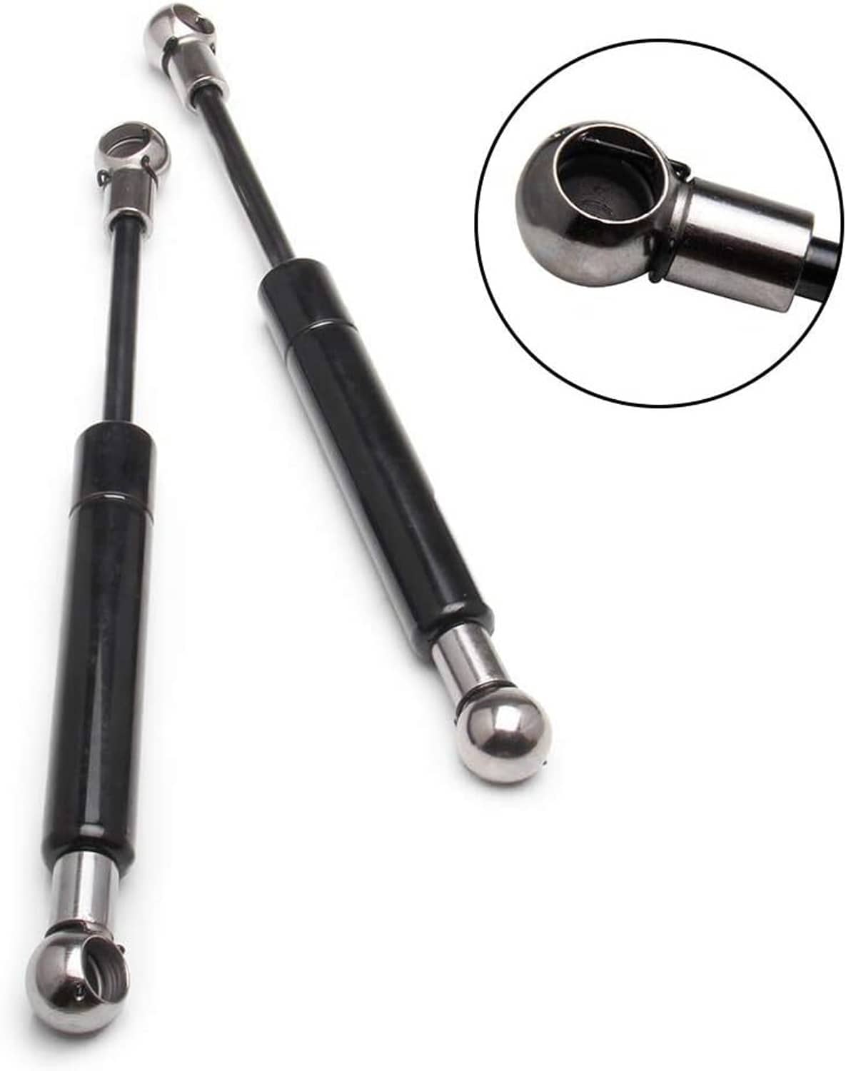 Pair of black-and-chrome gas struts with ball studs and end fittings
