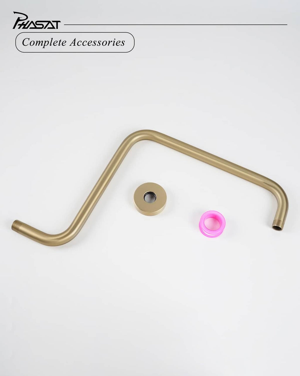 Brushed gold shower arm kit with round escutcheon and installation collar