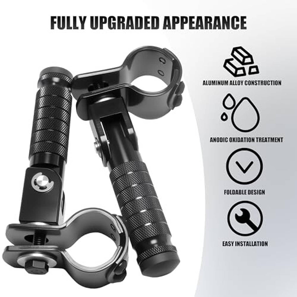 Black aluminum foldable motorcycle rearset with textured rubber foot pegs.