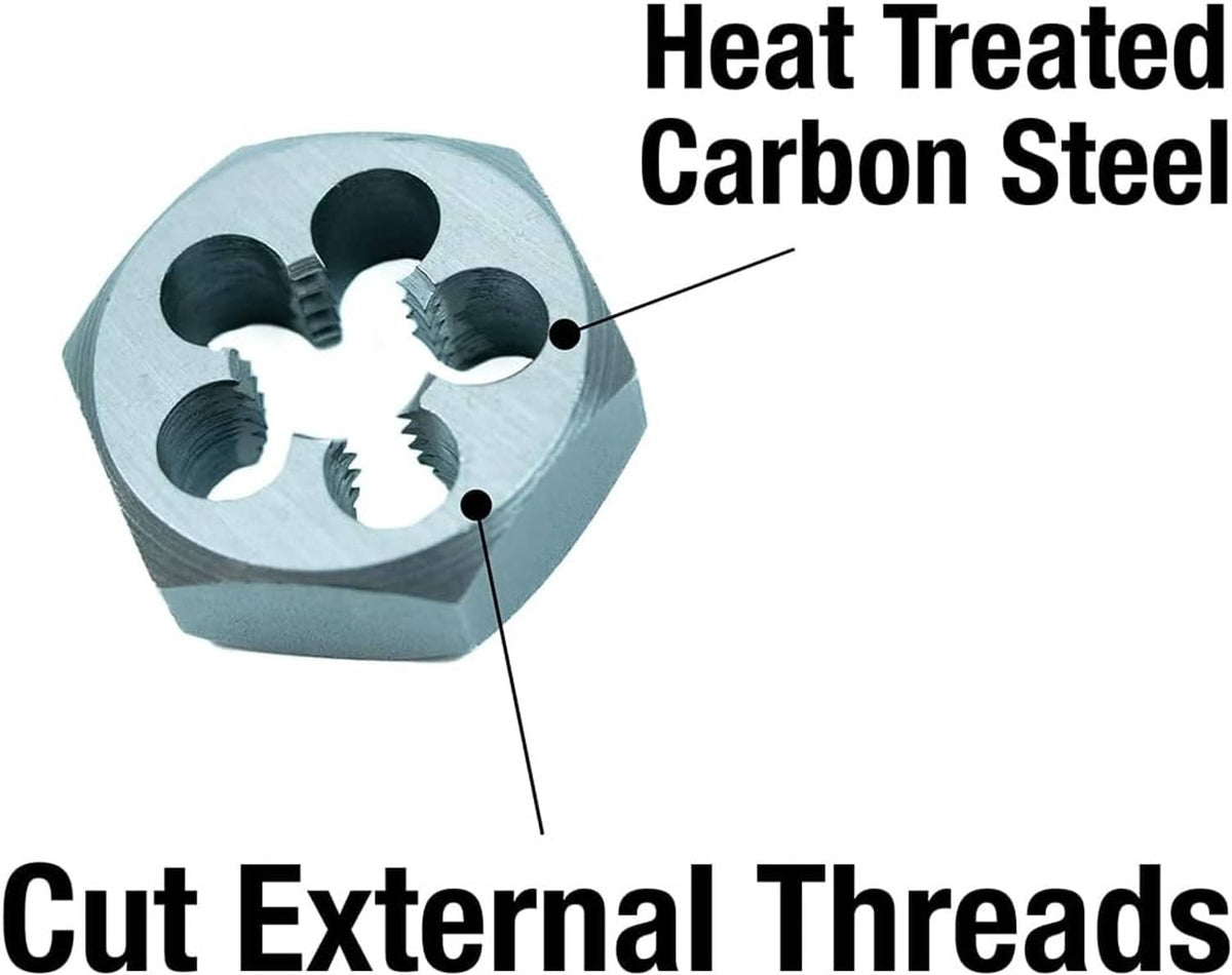 Heat-treated carbon steel hex threading die for cut external threads