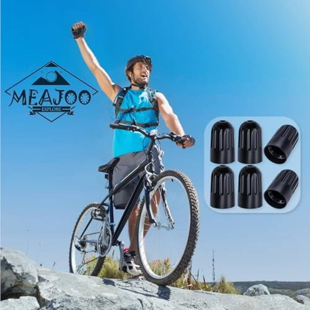Black TPMS long-stem tire valve caps set of 10, ribbed plastic design