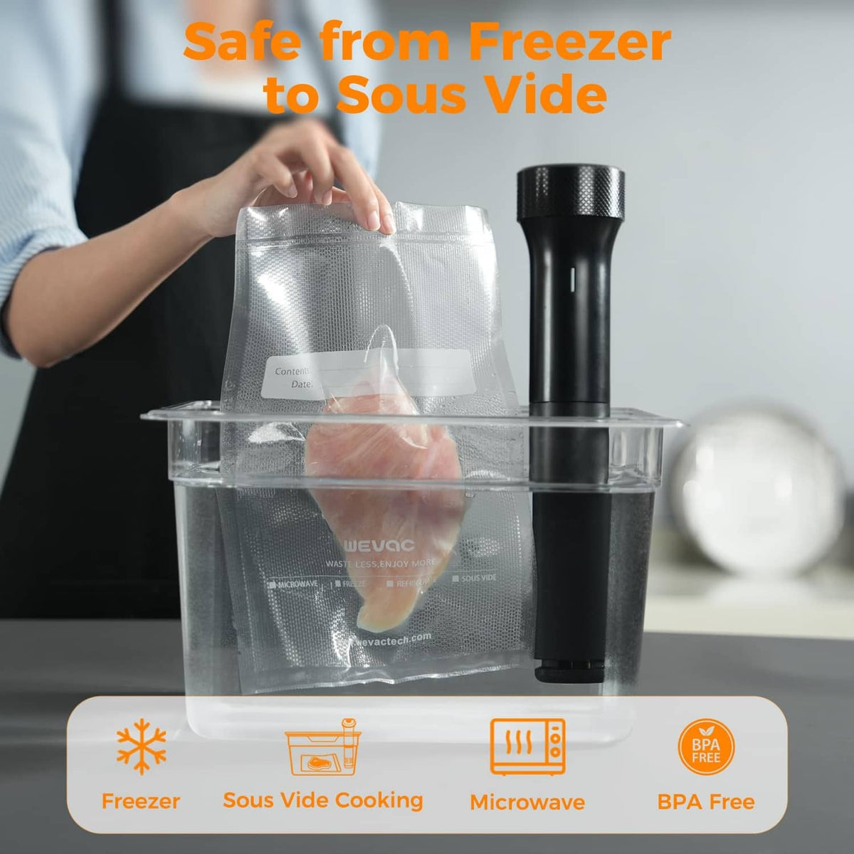 Clear Wevac vacuum sealer bag pouch for freezer and sous vide cooking