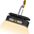 Black rechargeable area light with handle, button controls, and LED light bar