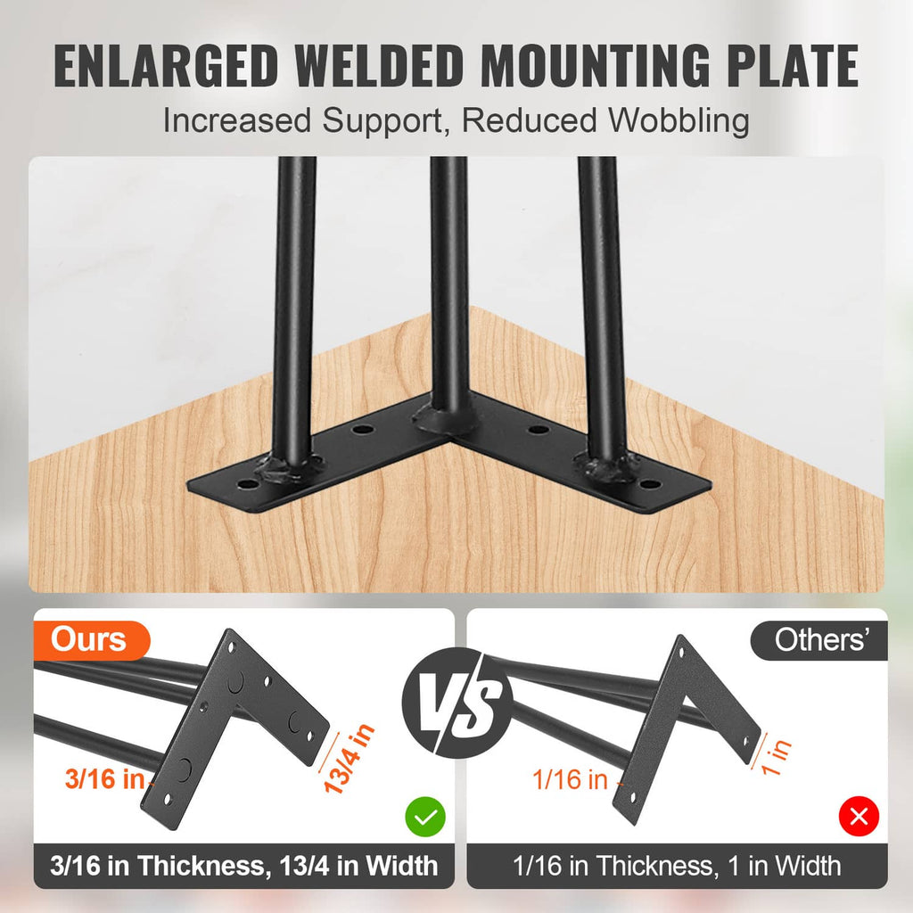 Black steel table leg set with reinforced welded mounting plates