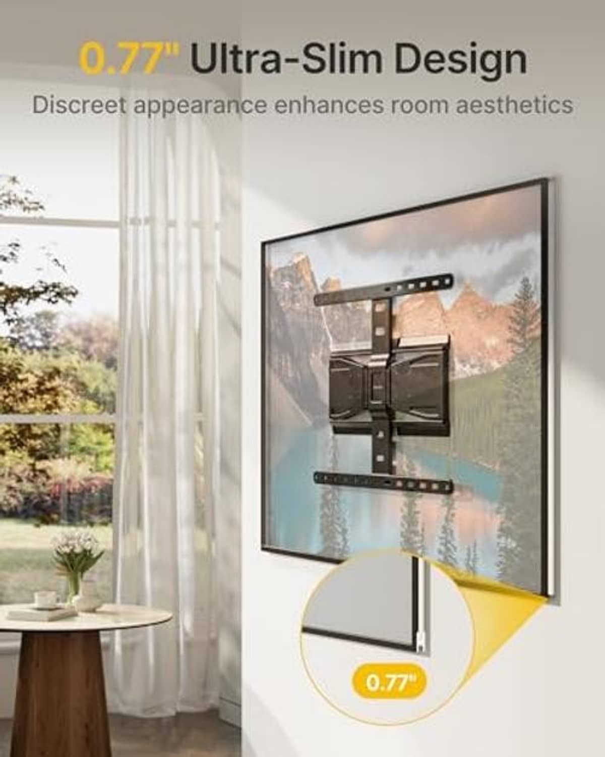 Ultra-slim TV wall mount holding a flat screen close to the wall