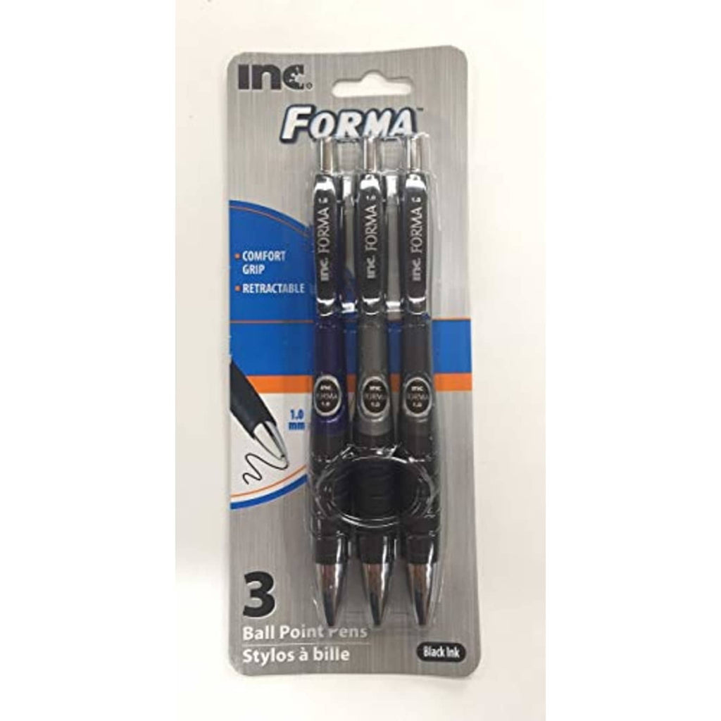3-pack FORMA retractable ballpoint pens, black ink, 1.0 mm, comfort grip