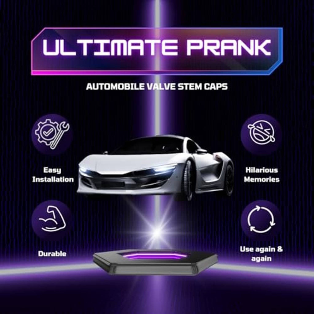 Glow-in-the-dark automobile valve stem cap, shown in promotional car graphic