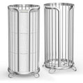 Freestanding silver toilet paper holder stand for tissue rolls, round wire basket