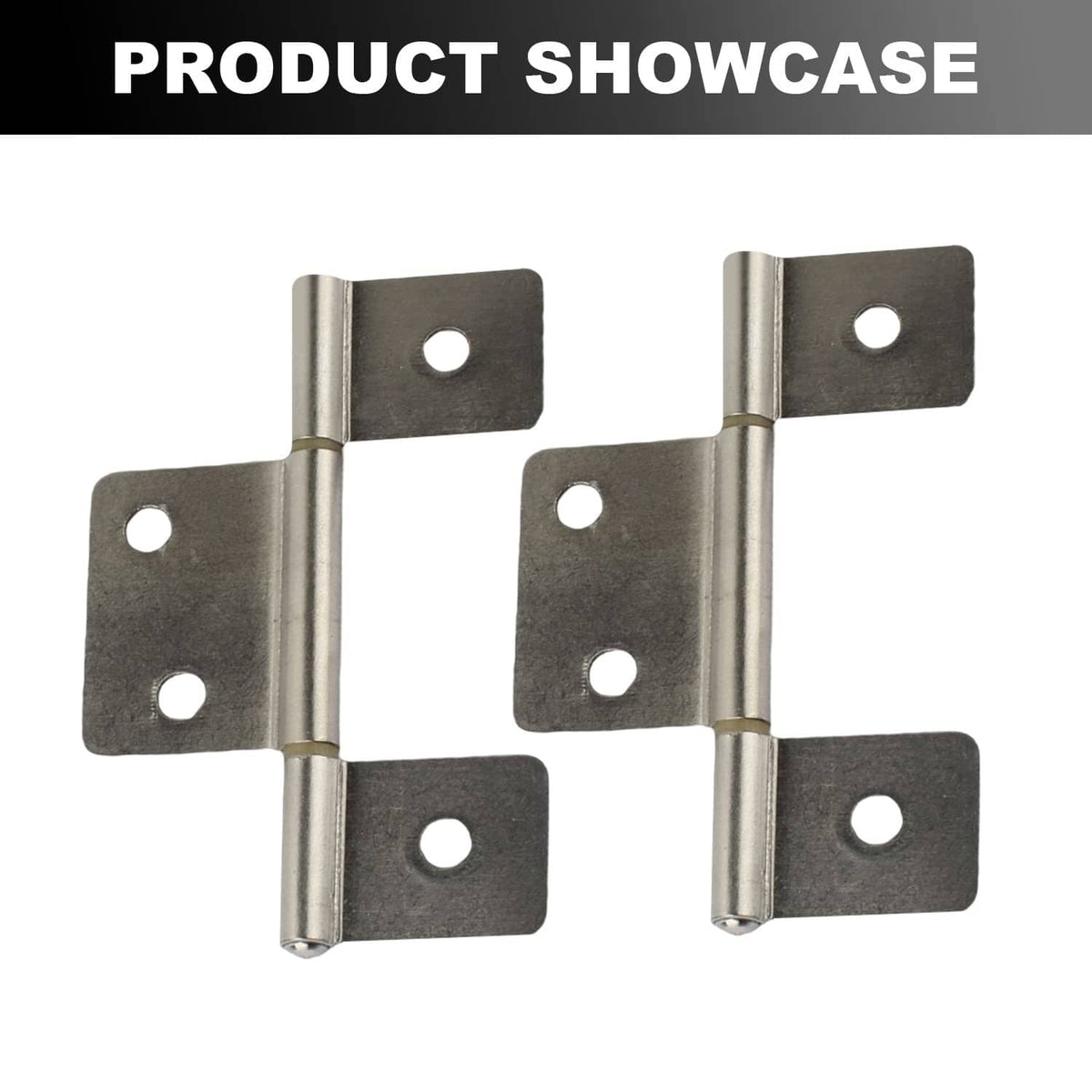 Set of metal butt hinges with hinge pins and mounting screw holes
