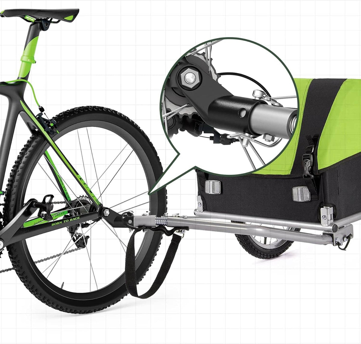 Trailer hitch coupler attached to a bicycle with connector arm and pin