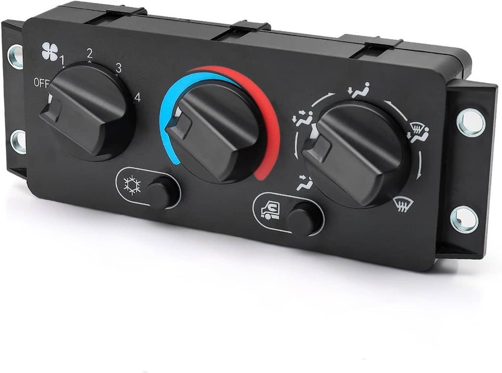 A/C climate control module panel with four rotary knobs and blue/red temperature dial ring