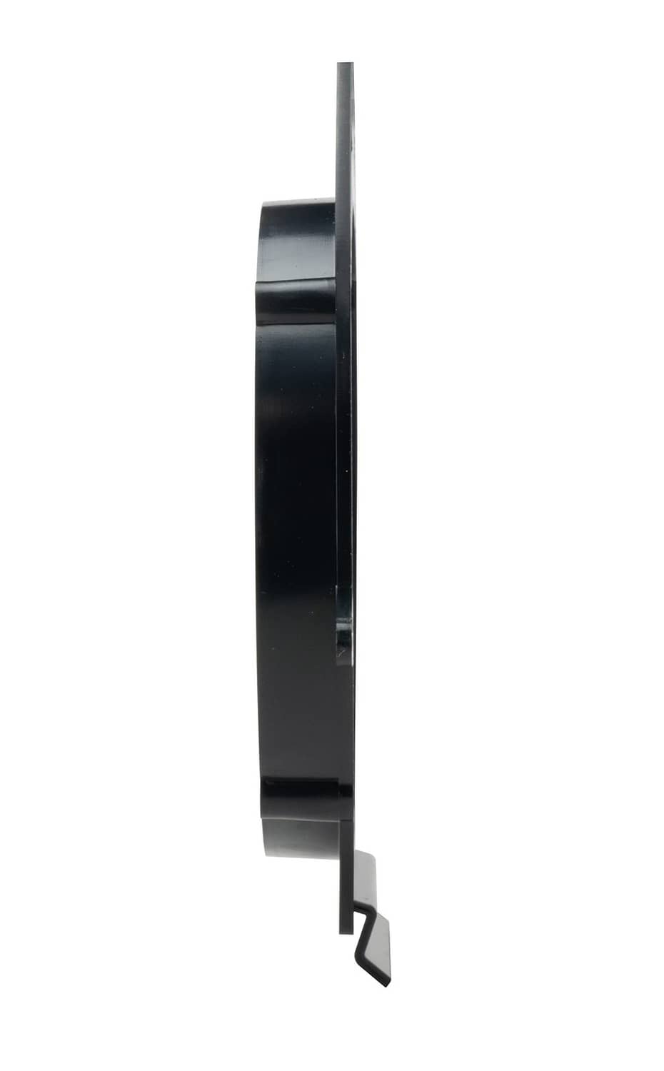 Black speaker adapter side bracket with mounting tab and curved profile