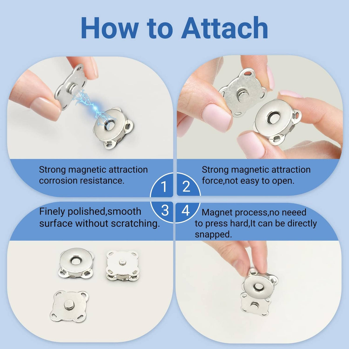 Silver magnetic snap button halves, bear-shaped plates with round center magnets