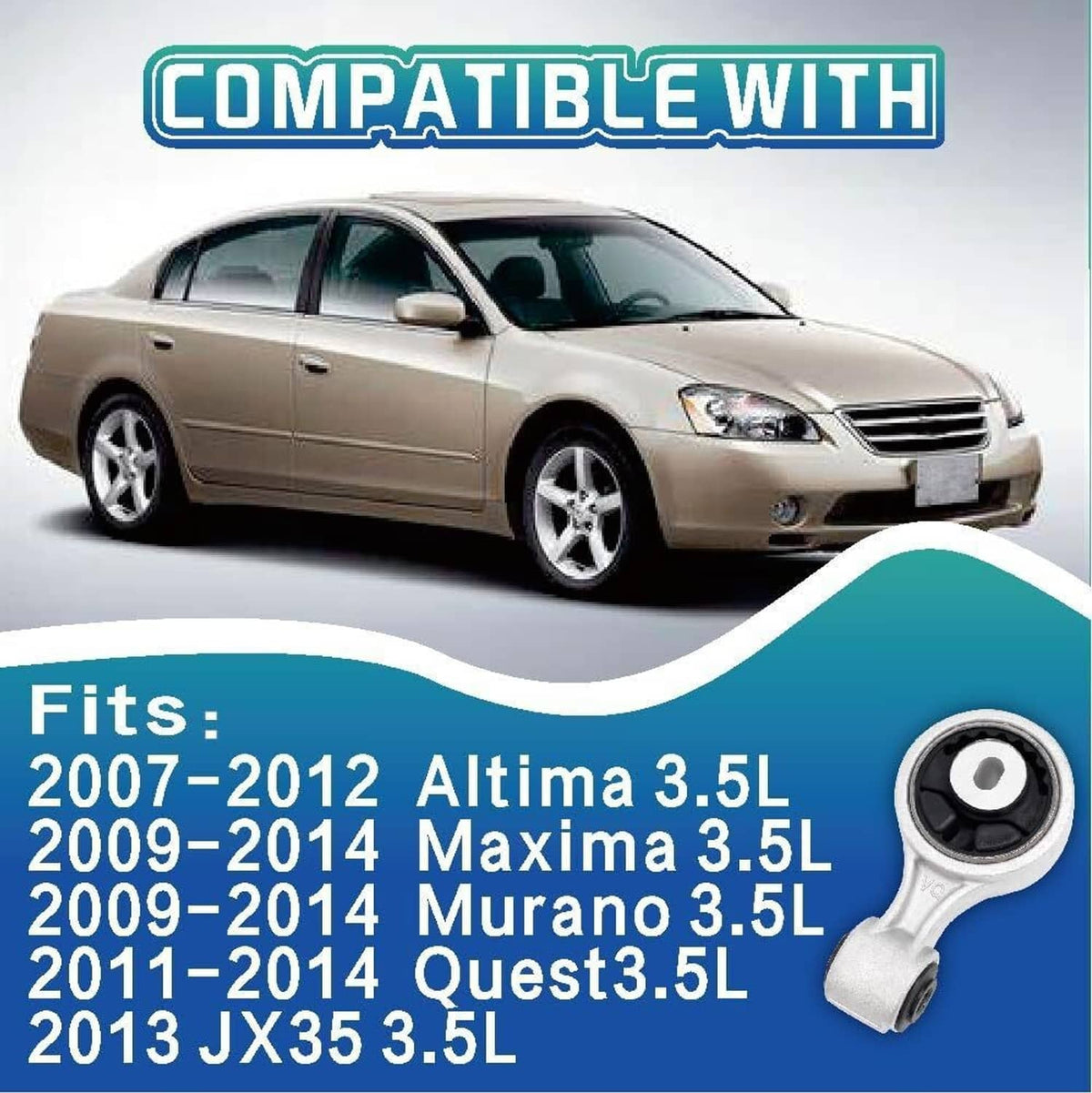 Compatible fitment graphic with car image and torque strut mount illustration