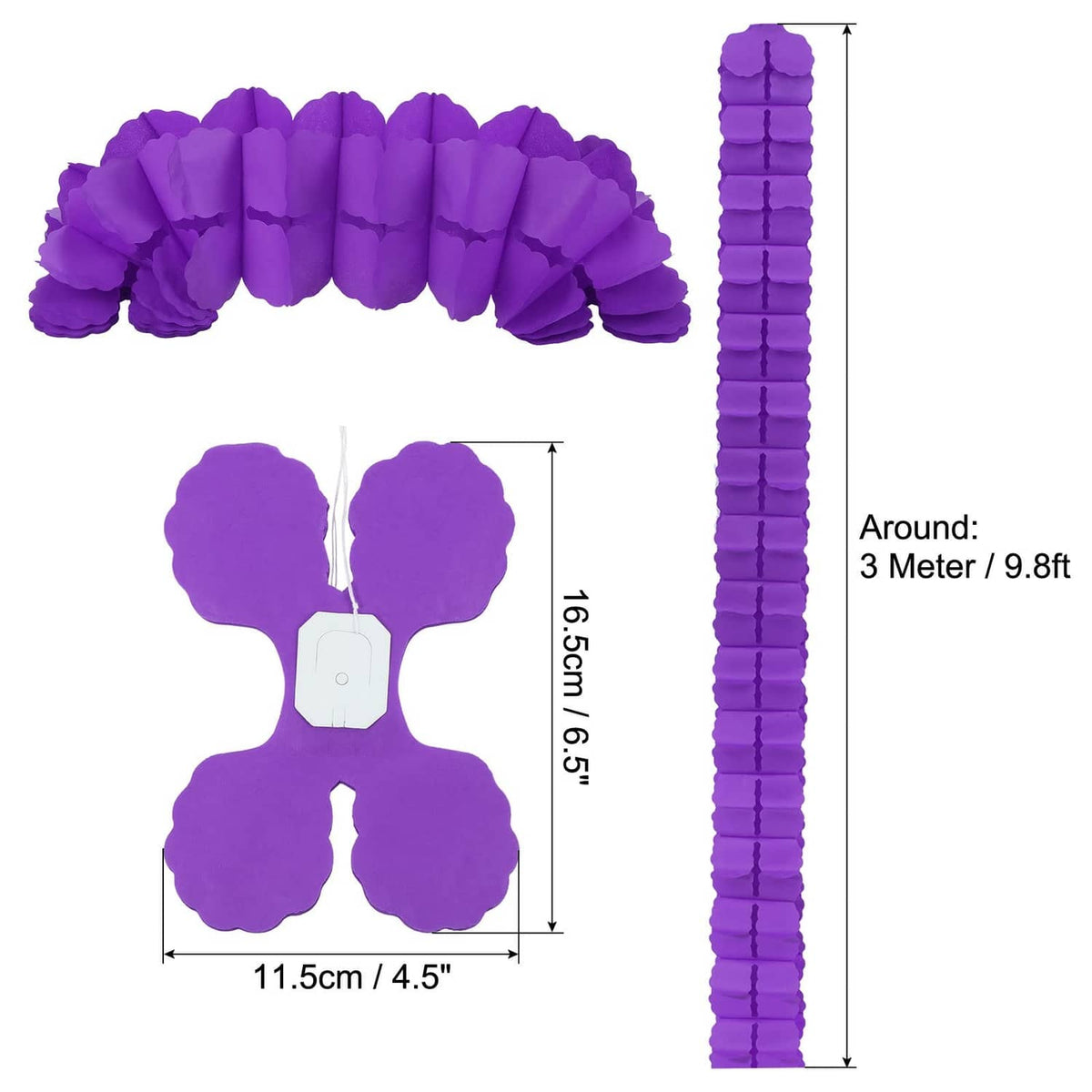 Dark purple hanging garland strand, about 3 m (9.8 ft) long, with four-leaf clovers