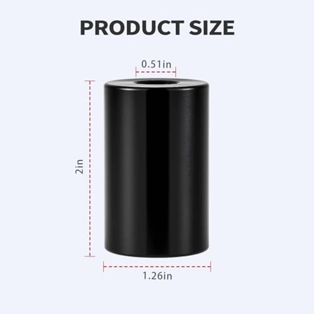 Black cylindrical riser spacer with top hole; size dimensions shown