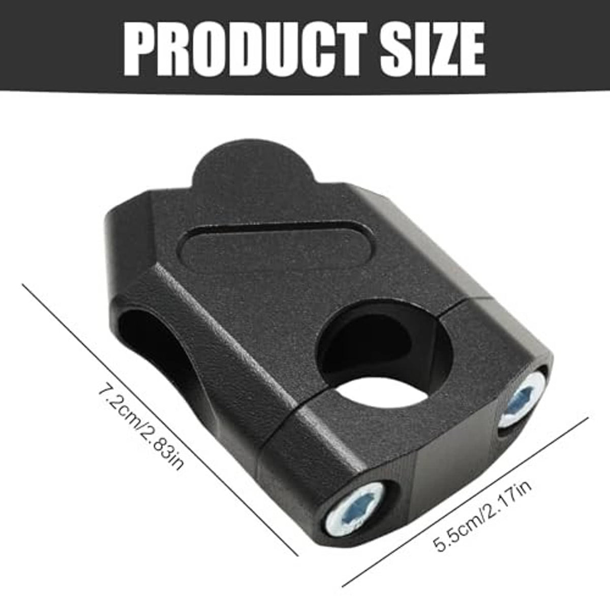 Black handlebar bar riser clamp with large center bore and side mounting screw