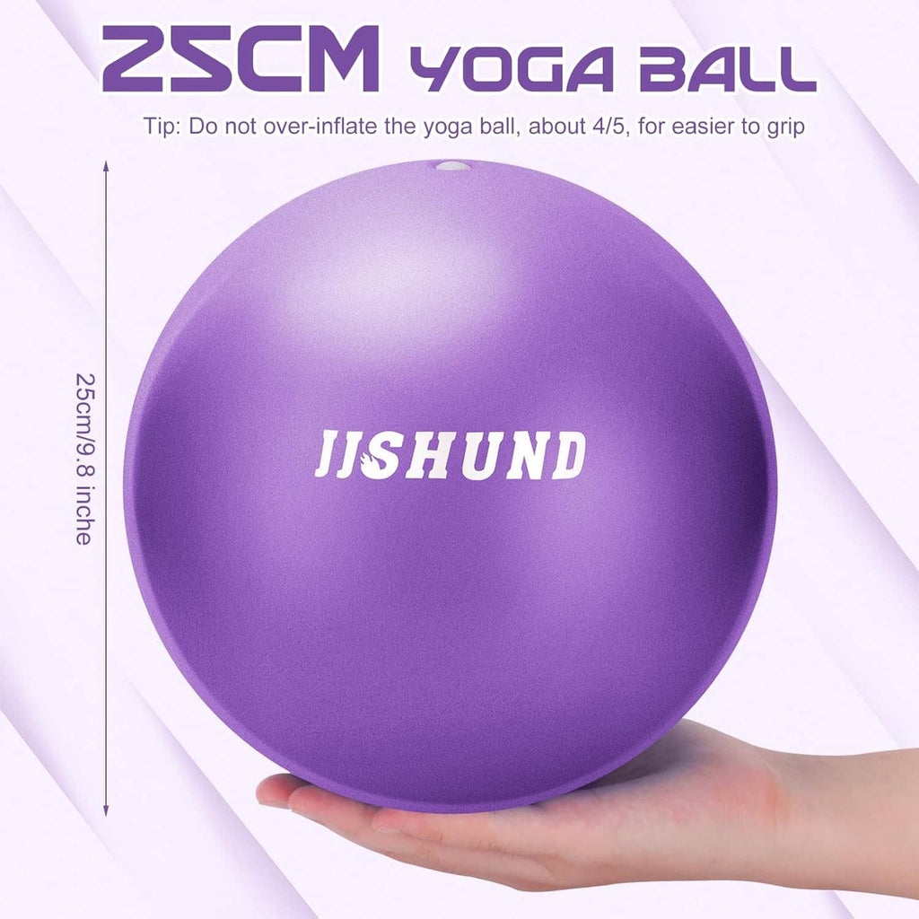 Purple mini yoga ball held in a hand