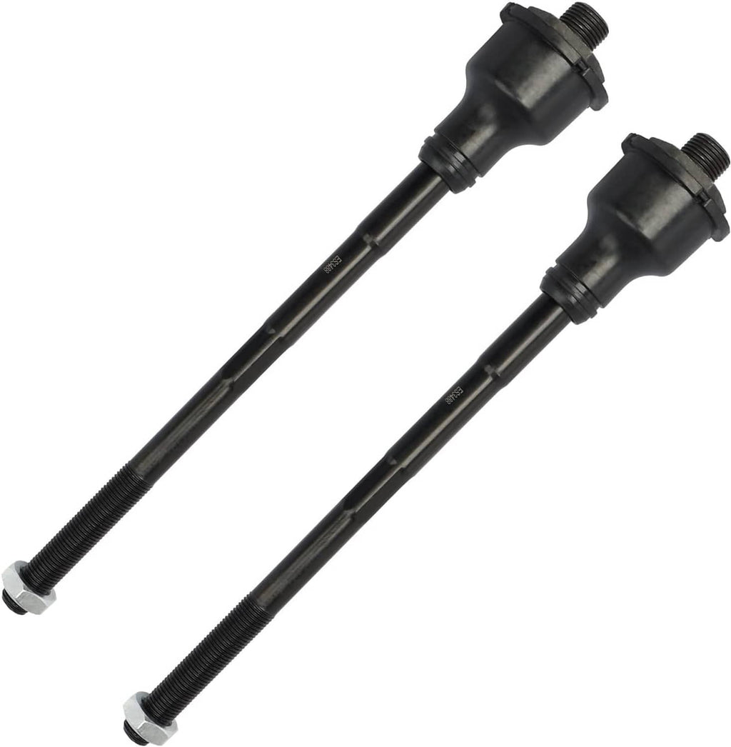 Front tie rods with black boots and threaded ends, pair of steel rods