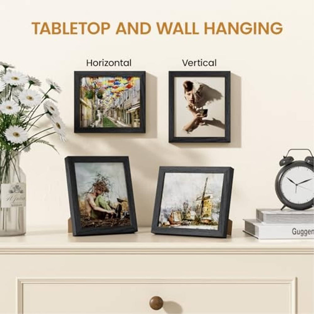 Black oak picture frames displayed on a mantel, for tabletop or wall hanging