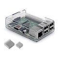 Transparent Raspberry Pi 3B+ case with exposed circuit board and included heatsinks