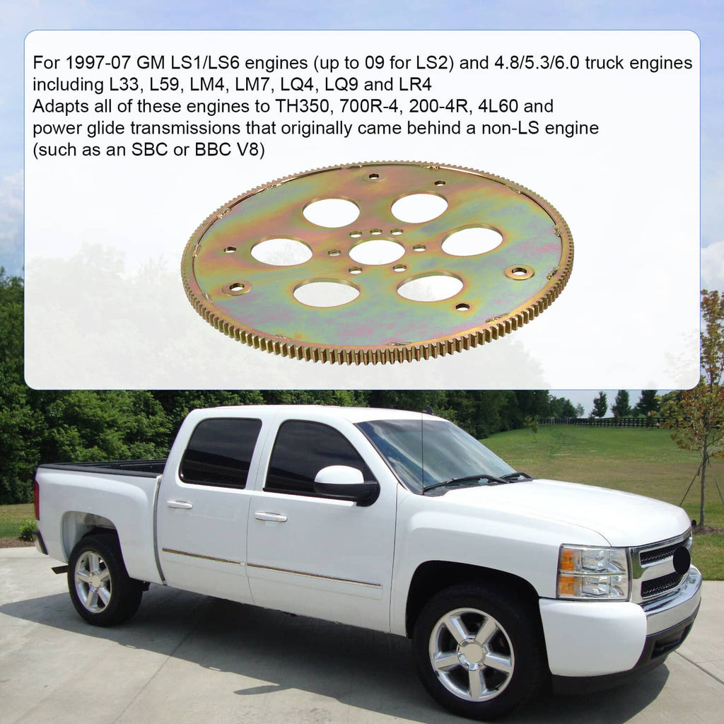 Rainbow-finish ring gear, flat circular plate with bolt holes and steel teeth