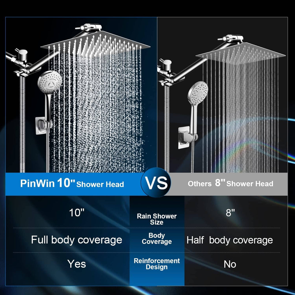 Chrome rain showerhead set with handheld spray head and flexible hose, wall mount