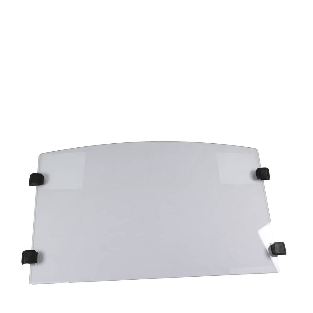 Front windshield panel with black mounting brackets, clear tinted plastic, rectangular shape.