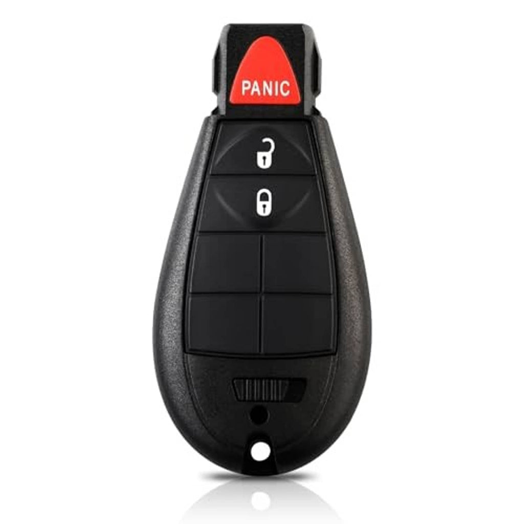 Black key fob cover shell with red PANIC button and two function icons