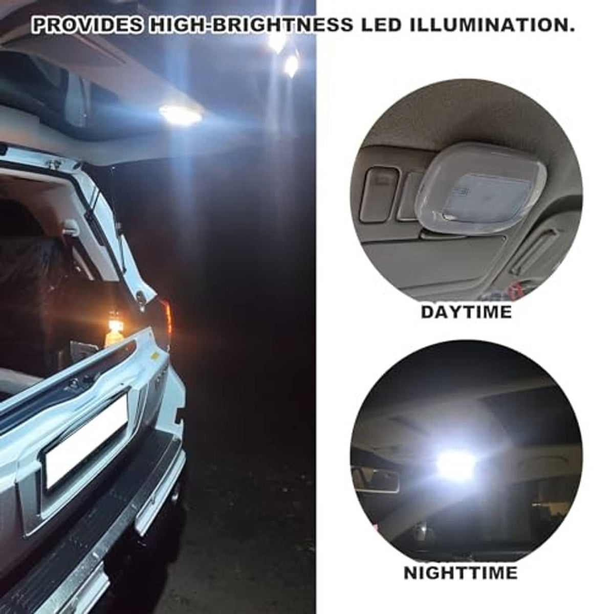 Gray car dome LED light with rectangular diffuser showing bright illumination