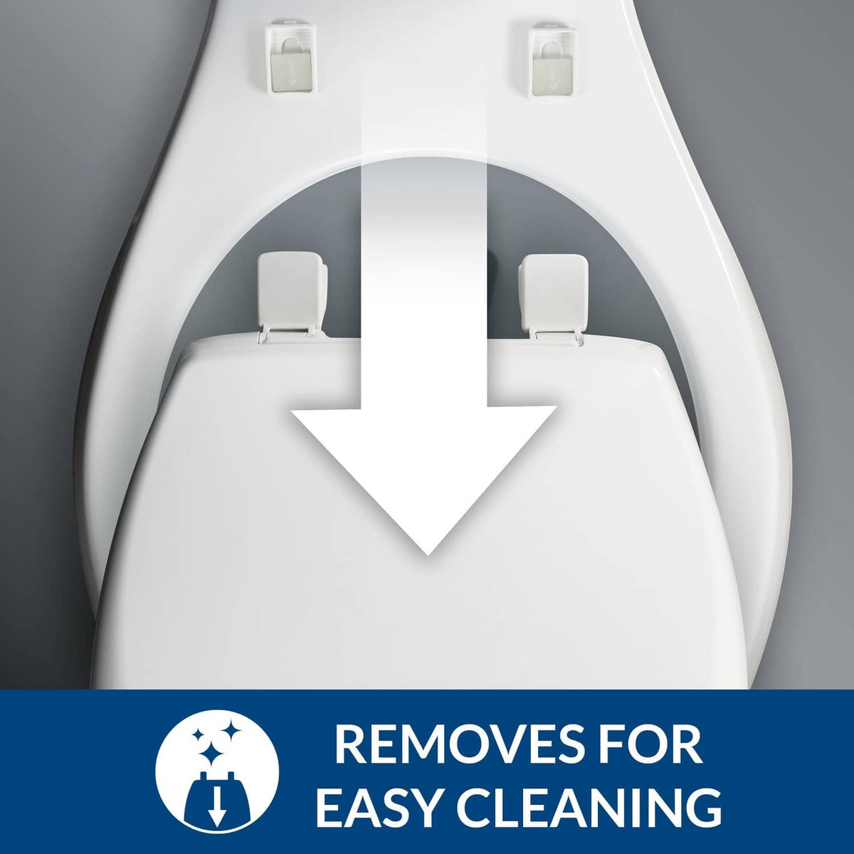 White round toilet seat with removable inner insert shown from the top