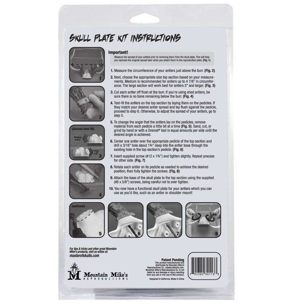 Antler mounting kit package back with instruction diagrams and step text.