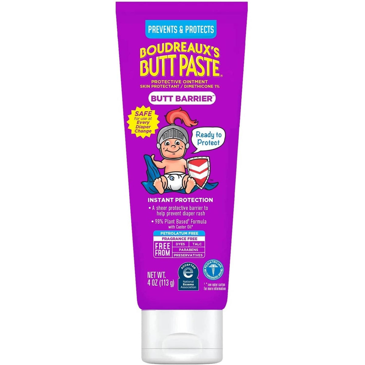 Butt Paste ointment tube with purple label and white squeeze cap