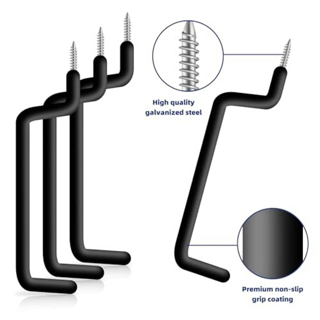 Black ladder hooks with galvanized screw tips and premium non-slip grip coating