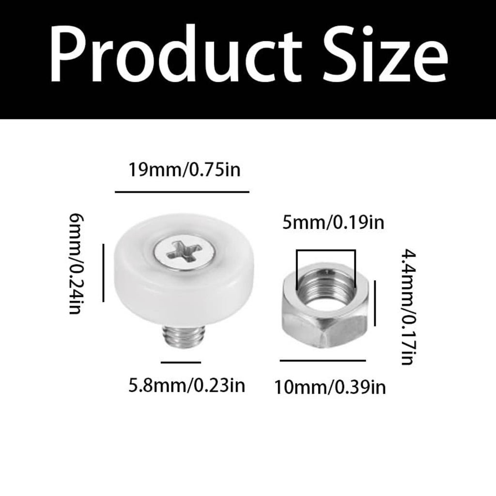 White 19mm drawer roller wheel with chrome nut insert and threaded stud