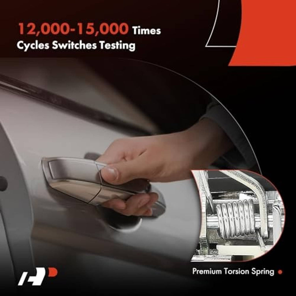 Rear left exterior door handle with premium torsion spring, close-up spring action.