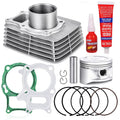 Motorcycle top end cylinder piston gasket kit with cylinder, piston, rings, pins, and sealant