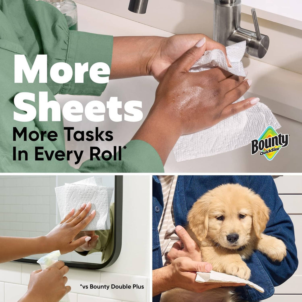 White Bounty QuickSize paper towel sheet used to wipe surfaces