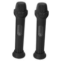 Pair of black silicone microphone cases with textured grille heads and power buttons