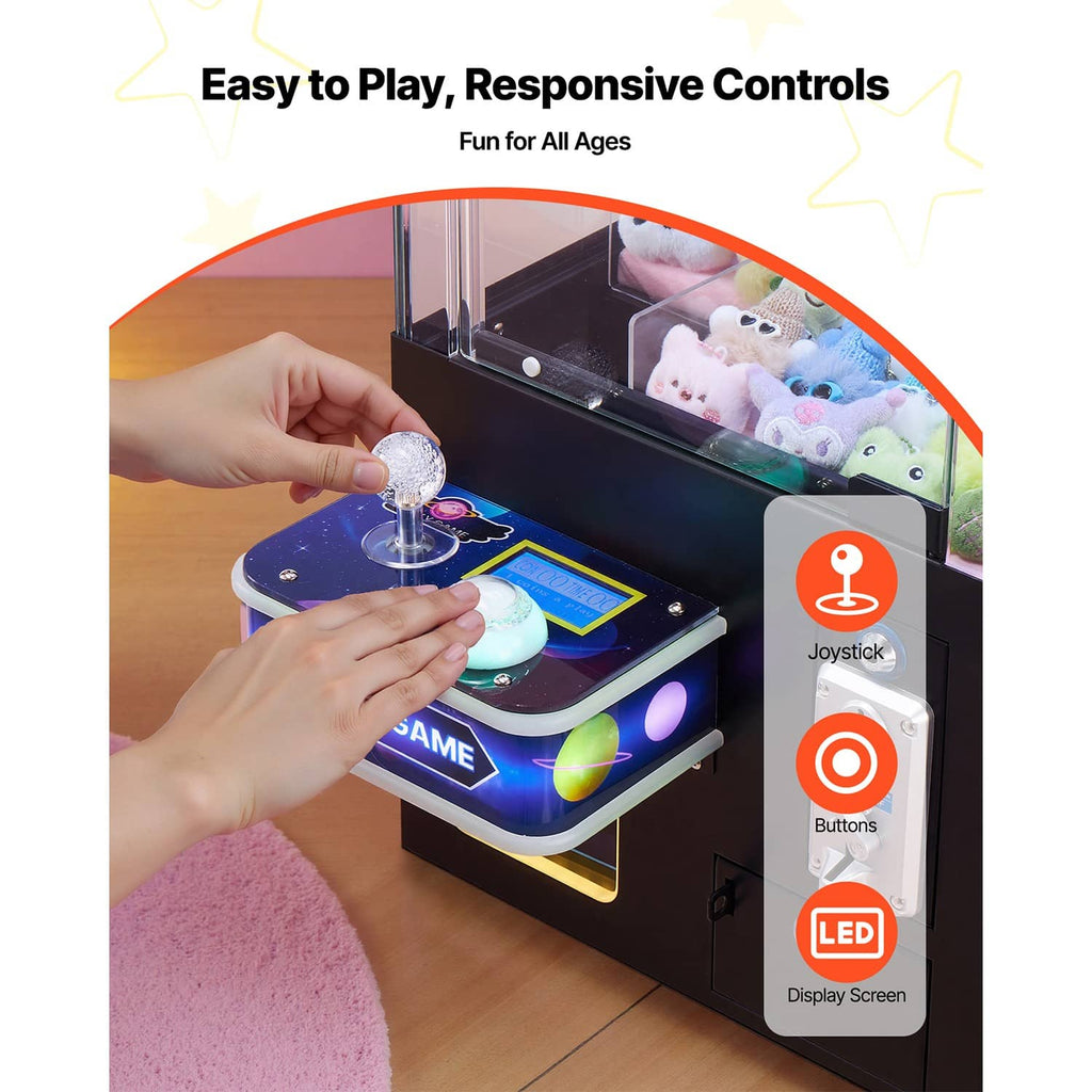 Portable black claw crane machine arcade toy with joystick and LED display panel