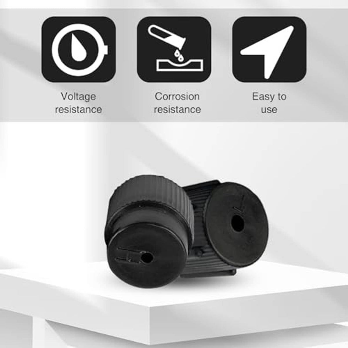 Black ABS air conditioning valve core covers, two-piece set shown on stand