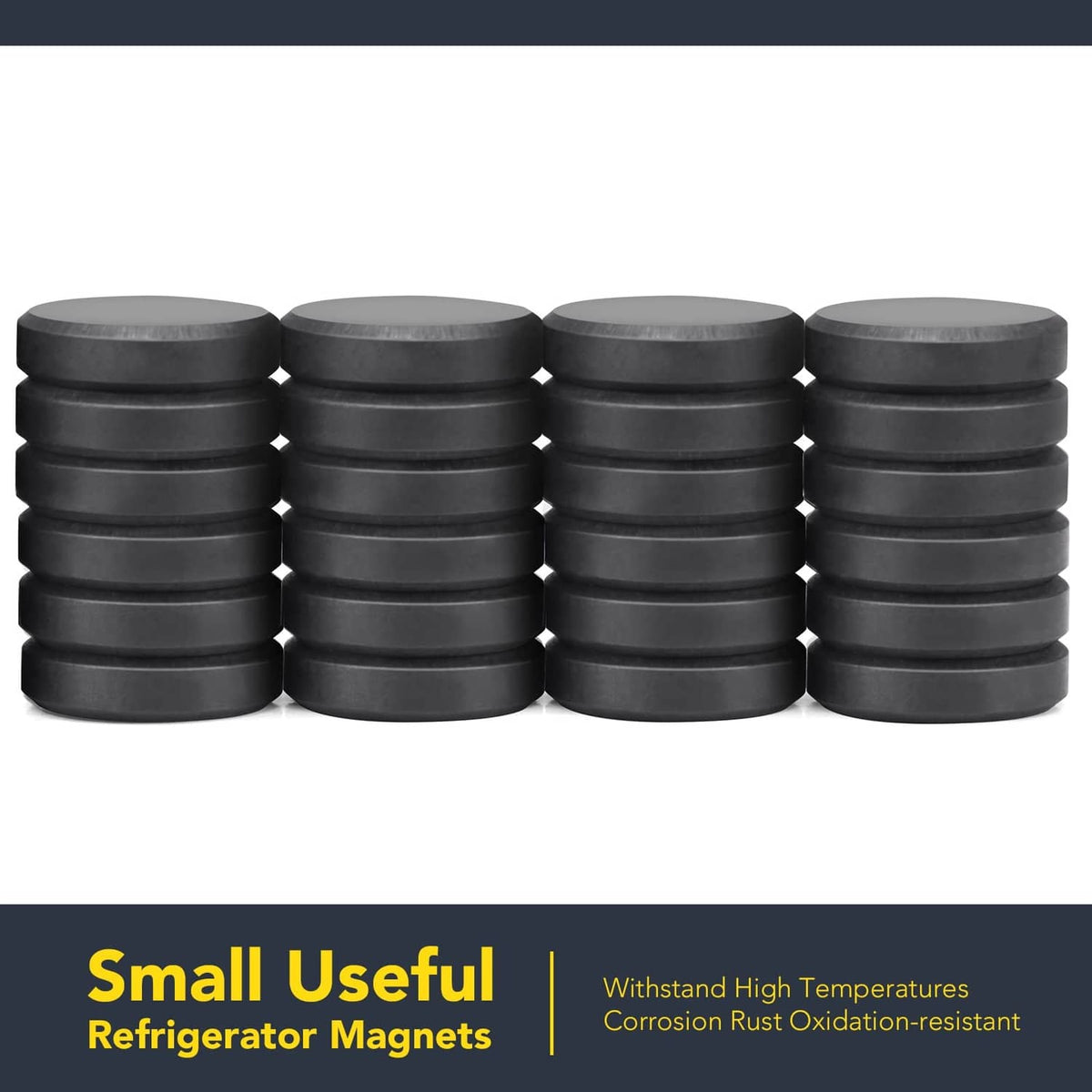 Stacked set of small round dark gray disc magnets with multiple pieces
