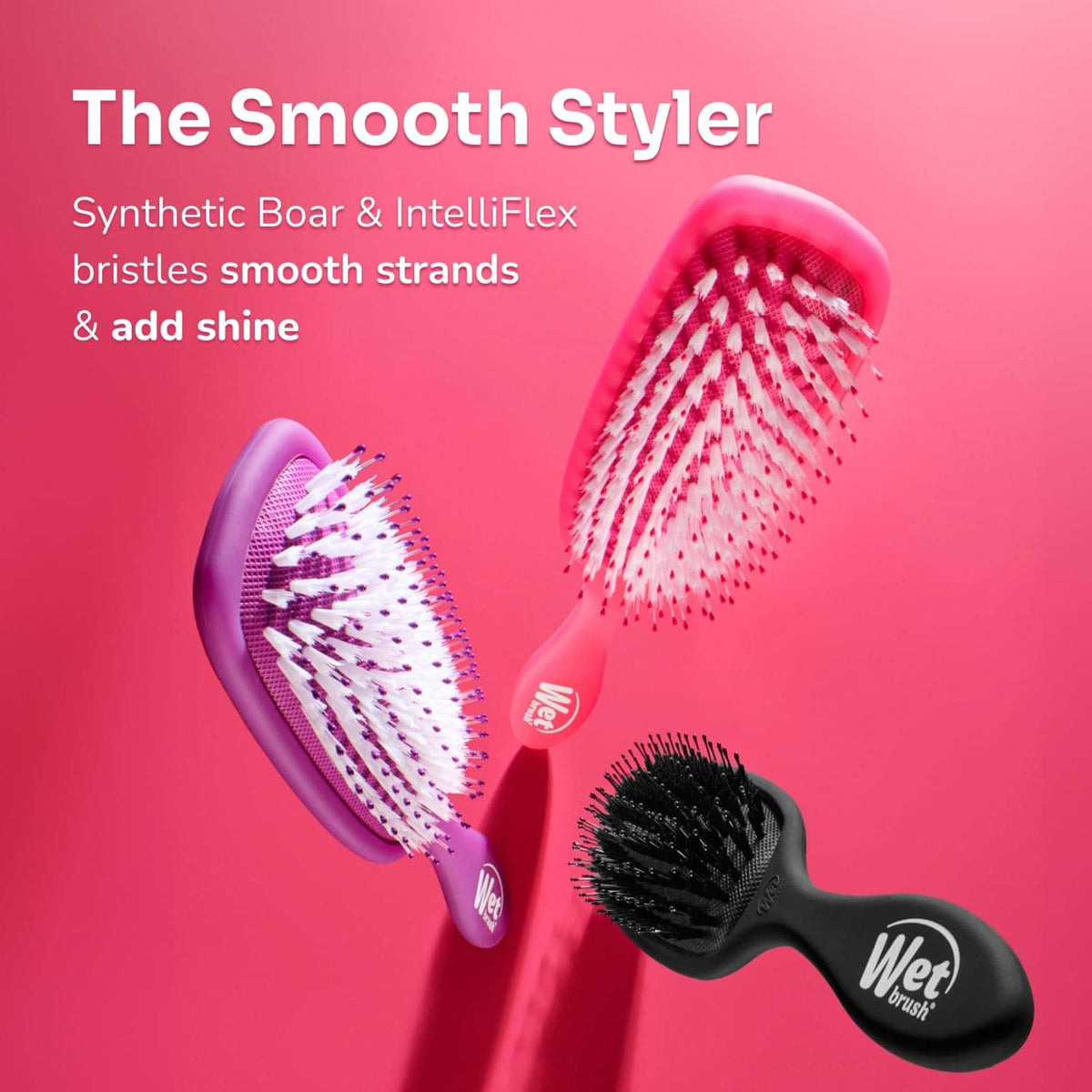 Smooth Styler paddle hair brush in multiple colors, with synthetic bristle faces visible.