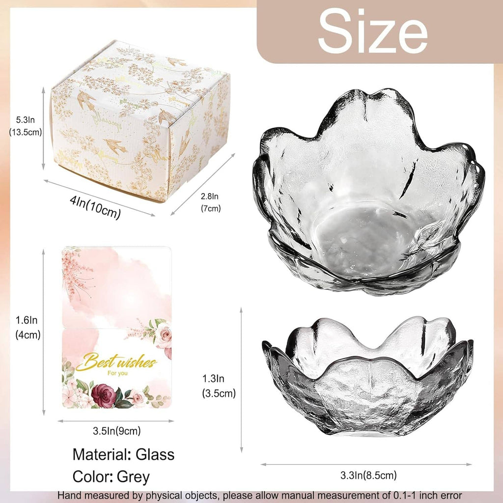Glass trinket dish size display with matching floral gift box; curved scalloped bowl
