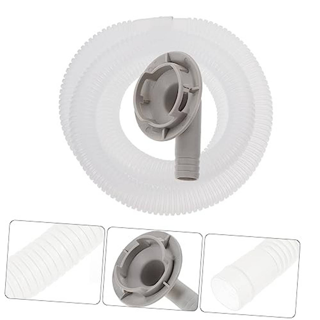 Air conditioner drain hose kit with coiled white hose and grey outlet adapter