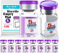 Sterile 5ml glass vials arranged together with purple flip-off caps and self-healing ports