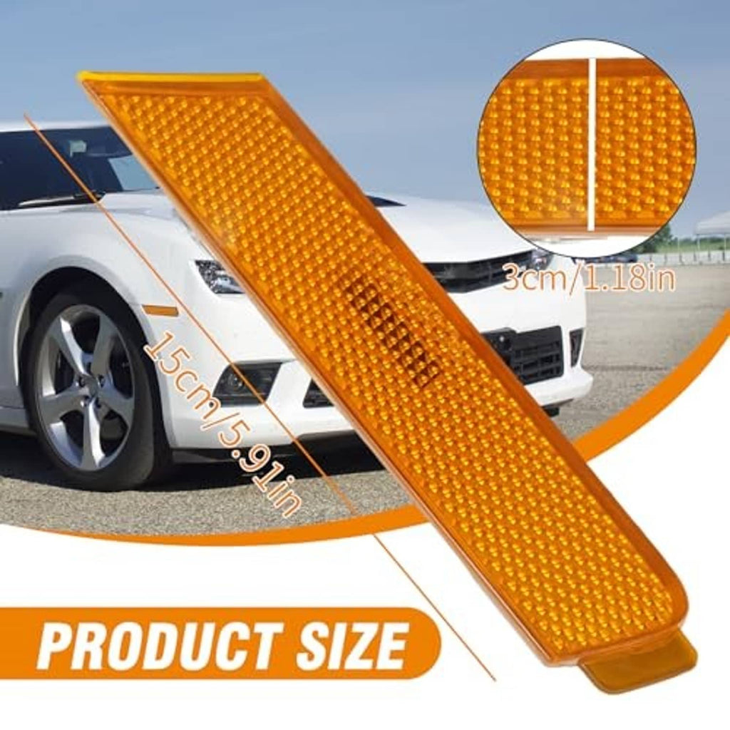 Amber side marker light lens with housing and mounting tabs, close-up