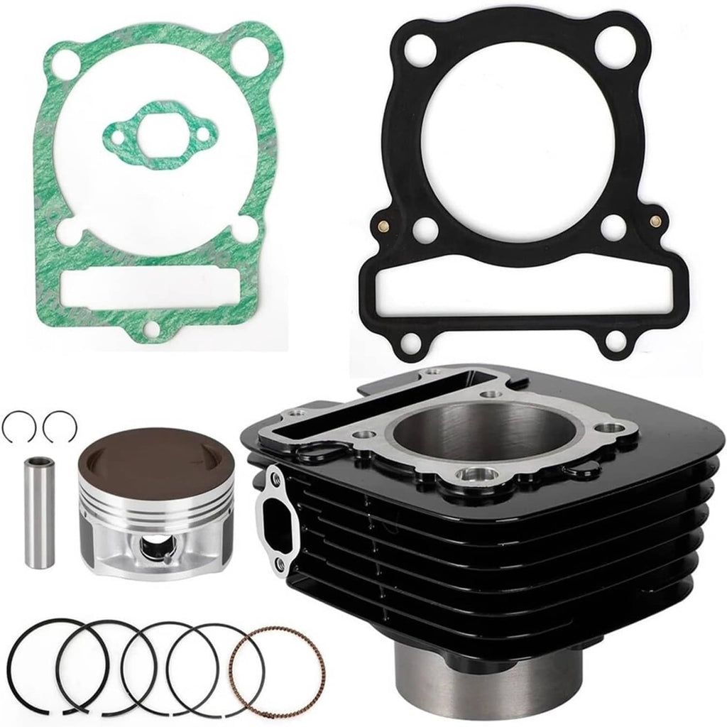 Complete gasket set with green water-pump gasket, black cylinder gasket, and piston ring set