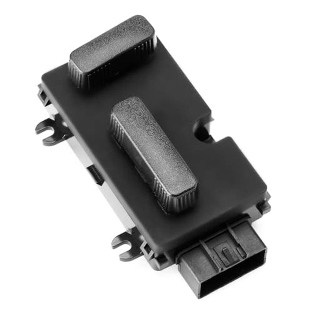 Passenger side power seat switch control module angled view with textured rocker buttons.