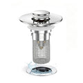 Pop-up bathroom sink drain strainer with chrome cap and mesh hair basket